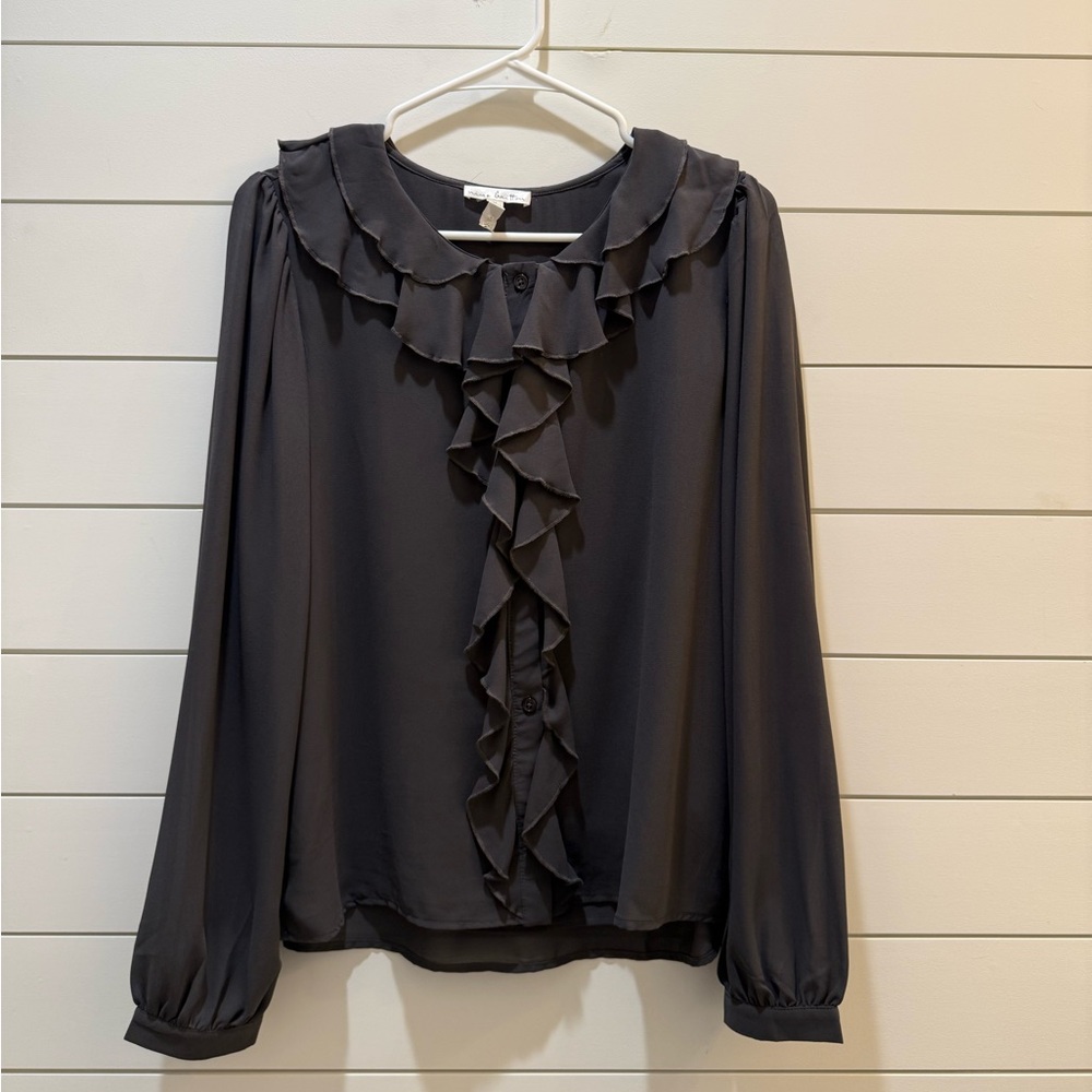 Nine Britton Charcoal Ruffle Blouse